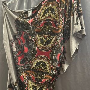 Ashley Stewart One Shoulder Grey Red Paisley Print Top NWT sz 18/20